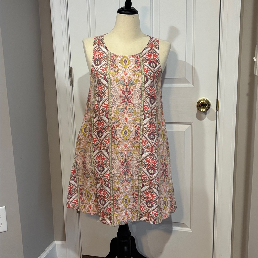 Rachel Zoe 100% Linen Aztec Spring Dress Women's Sz XS Pockets